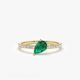 14k Slanted Pear Shape Emerald Ring with Pave Diamonds 14K Gold Ferkos Fine Jewelry