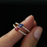 14k Slanted Pear Shape Ruby Ring with Pave Diamonds  Ferkos Fine Jewelry