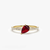 14k Slanted Pear Shape Ruby Ring with Pave Diamonds 14K Gold Ferkos Fine Jewelry