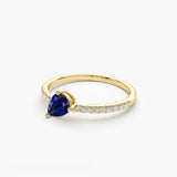 14k Slanted Pear Shape Sapphire Ring with Pave Diamonds  Ferkos Fine Jewelry