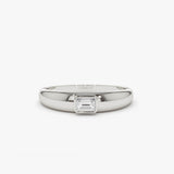 14k Dome Bezel Setting Emerald Cut Diamond Solitaire Ring 14K White Gold Ferkos Fine Jewelry
