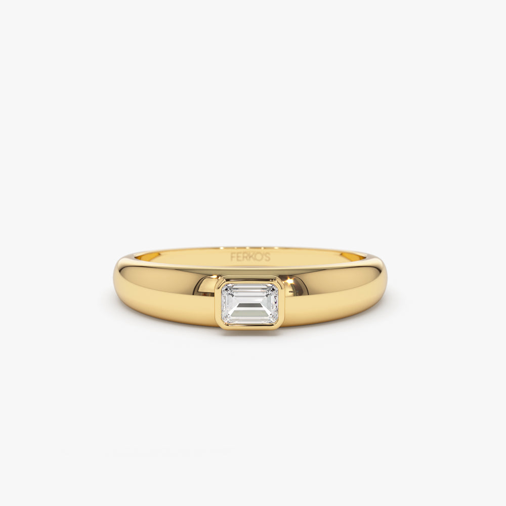 14k Dome Bezel Setting Emerald Cut Diamond Solitaire Ring 14K Gold Ferkos Fine Jewelry