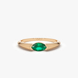 14K Horizontal Marquise Shape Natural Emerald Ring 14K Rose Gold Ferkos Fine Jewelry