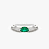 14K Horizontal Marquise Shape Natural Emerald Ring 14K White Gold Ferkos Fine Jewelry