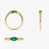 14K Horizontal Marquise Shape Natural Emerald Ring  Ferkos Fine Jewelry