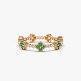 14k Full Eternity Clover Emerald and Diamond Ring 14K Rose Gold Ferkos Fine Jewelry