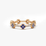 14k Full Eternity Clover Sapphire and Diamond Ring 14K Rose Gold Ferkos Fine Jewelry