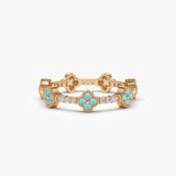 14k Full Eternity Clover Turquoise and Diamond Ring 14K Rose Gold Ferkos Fine Jewelry