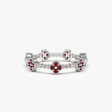 Full Eternity Clover Ruby and Diamond Ring in 14k Gold 14K White Gold Ferkos Fine Jewelry