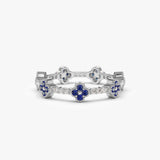 14k Full Eternity Clover Sapphire and Diamond Ring 14K White Gold Ferkos Fine Jewelry