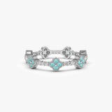 14k Full Eternity Clover Turquoise and Diamond Ring 14K White Gold Ferkos Fine Jewelry
