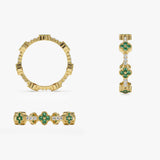 14k Full Eternity Clover Emerald and Diamond Ring  Ferkos Fine Jewelry