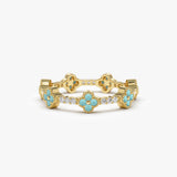 14k Full Eternity Clover Turquoise and Diamond Ring 14K Gold Ferkos Fine Jewelry