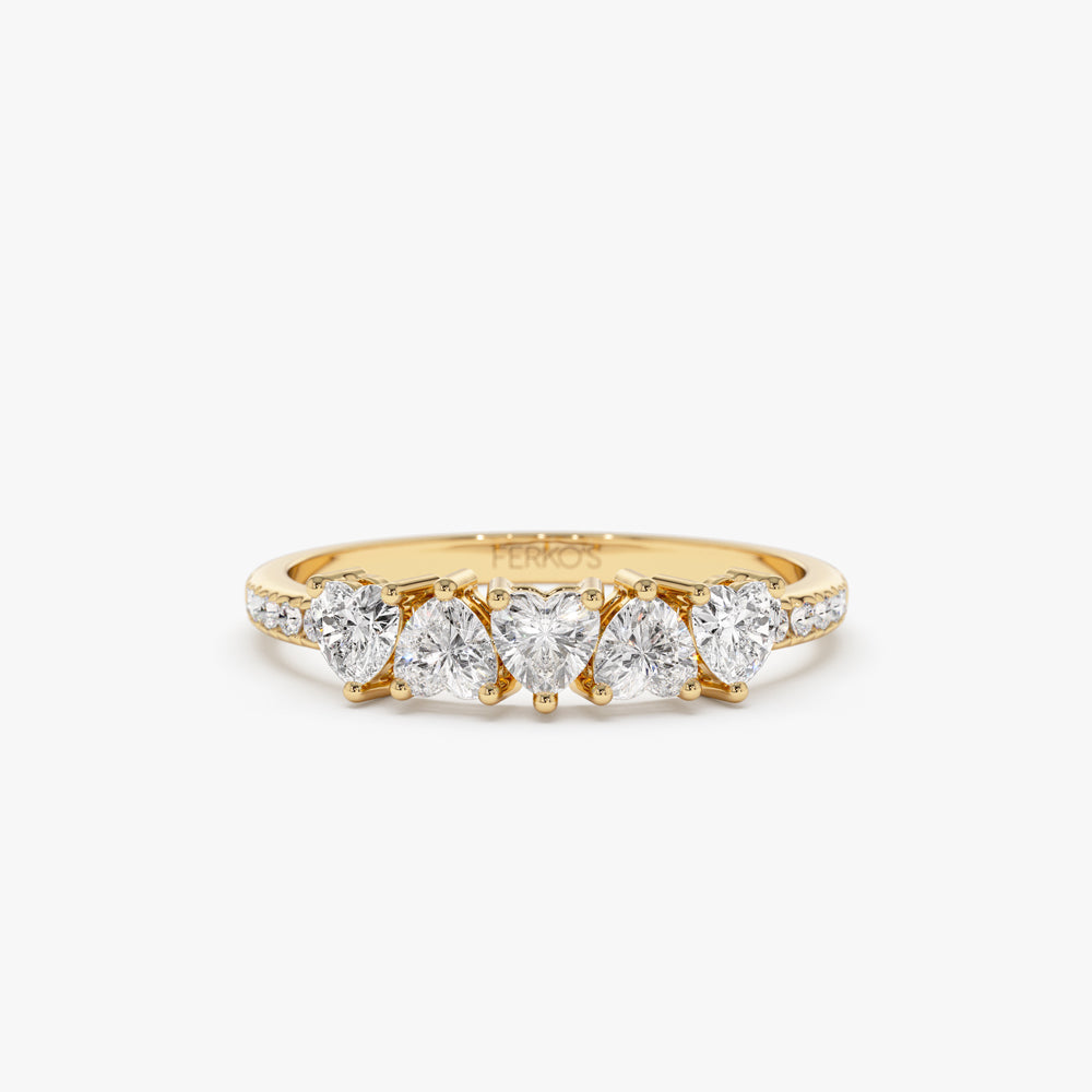 14k Heart Shaped Diamond Ring w/ Pave Diamonds 14K Gold Ferkos Fine Jewelry