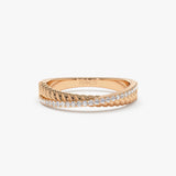 14k Gold Micro Pave Diamond Twisted Rope Criss Cross Ring 14K Rose Gold Ferkos Fine Jewelry