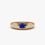 14k Oval Blue Sapphire with Round Diamonds Dome Ring 14K Rose Gold Ferkos Fine Jewelry