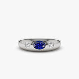 14k Oval Blue Sapphire with Round Diamonds Dome Ring 14K White Gold Ferkos Fine Jewelry
