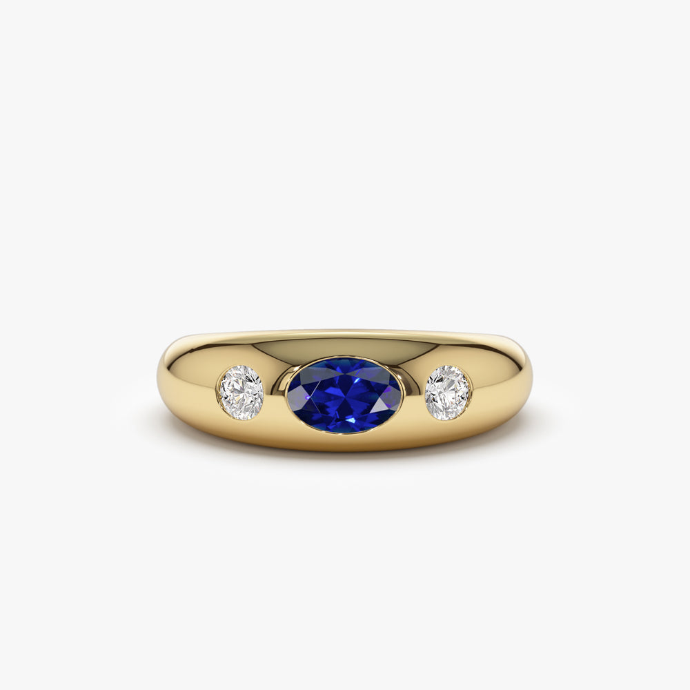 14k Oval Blue Sapphire with Round Diamonds Dome Ring 14K Gold Ferkos Fine Jewelry