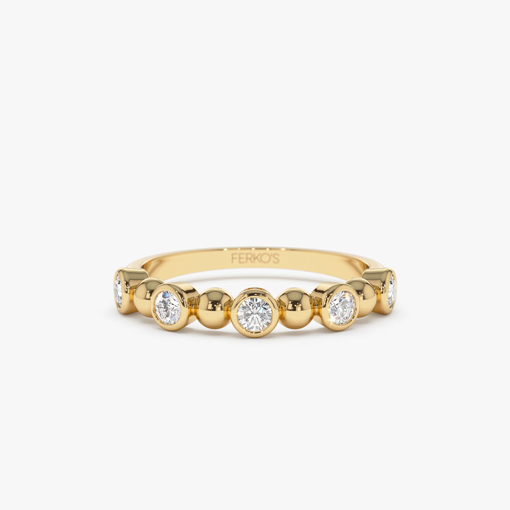 14k Alternating Beads & Bezel Setting Diamond Ring 14K Gold Ferkos Fine Jewelry