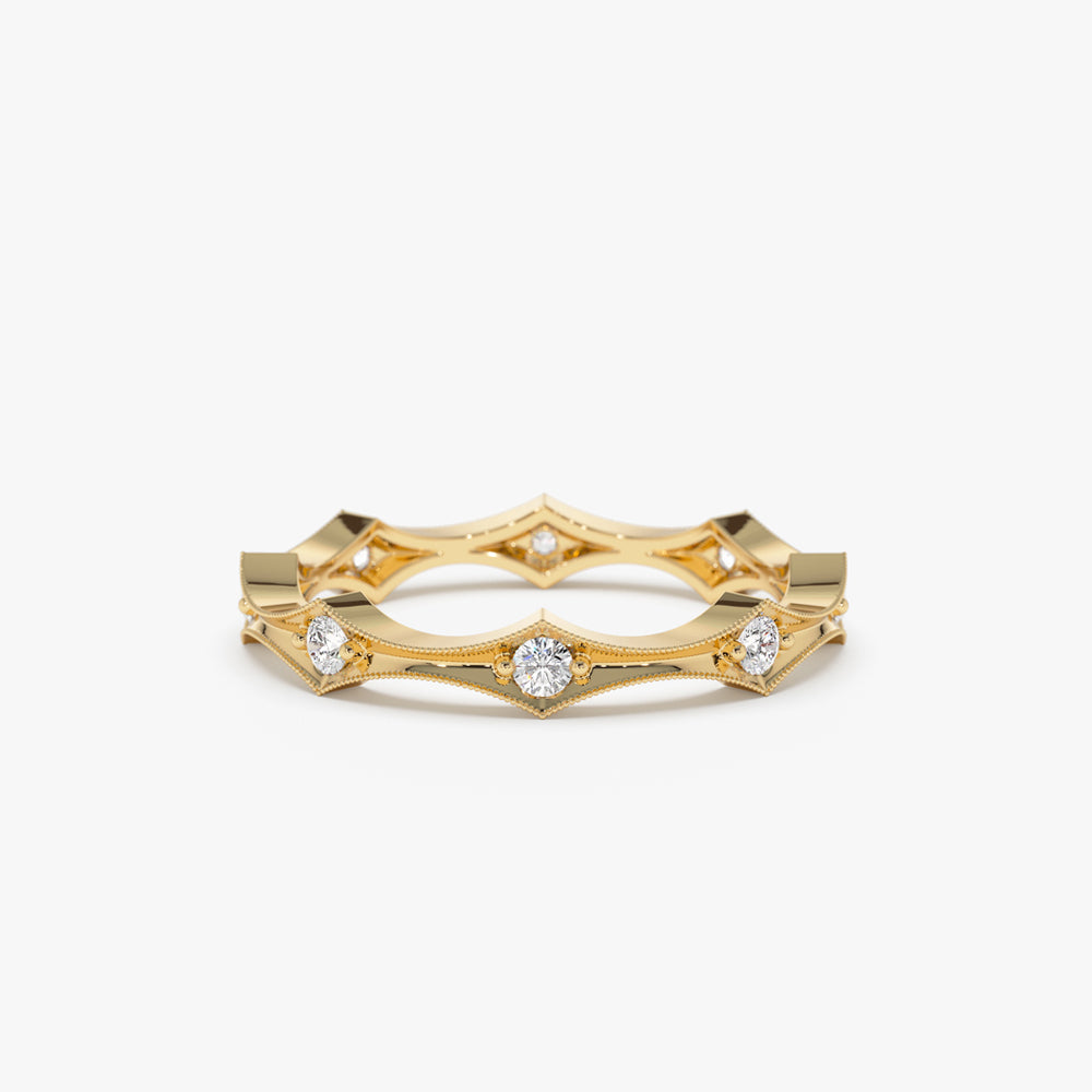 14k Stackable Arte Deco Diamond Wedding Band 14K Gold Ferkos Fine Jewelry