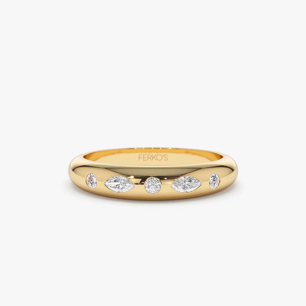 14k Dome Marquise and Round Diamonds Flush Setting Ring 14K Gold Ferkos Fine Jewelry