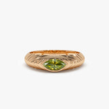 14k Marquise Shape Peridot Beveled Ring 14K Rose Gold Ferkos Fine Jewelry