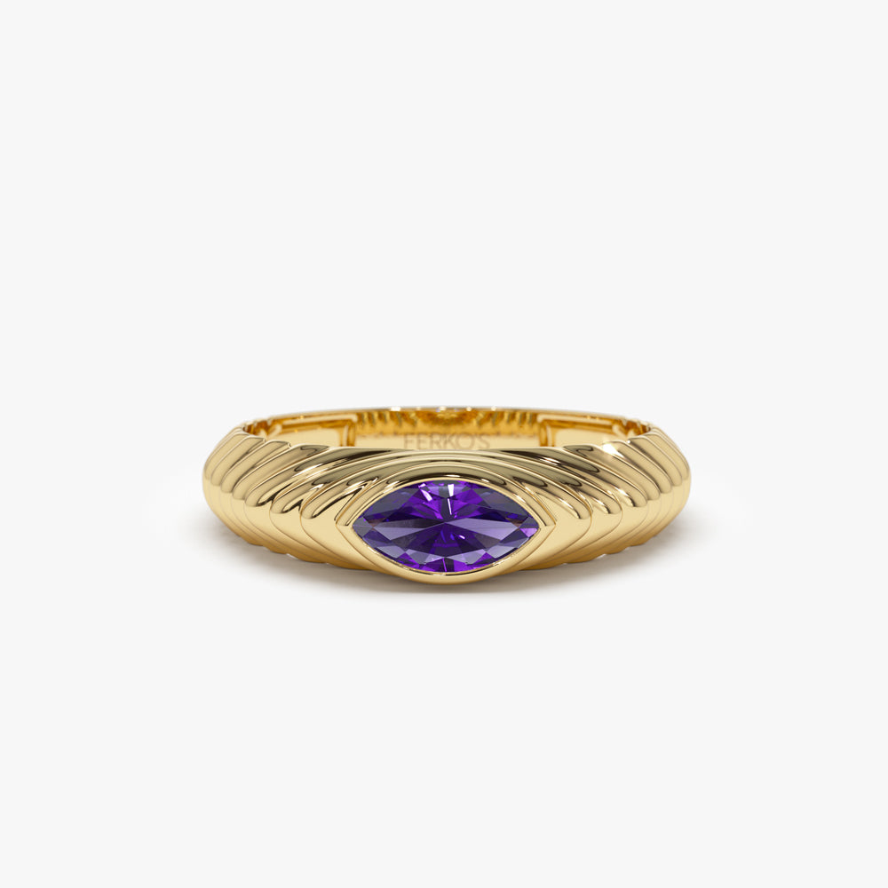14k Marquise Shape Amethyst Beveled Ring 14K Gold Ferkos Fine Jewelry