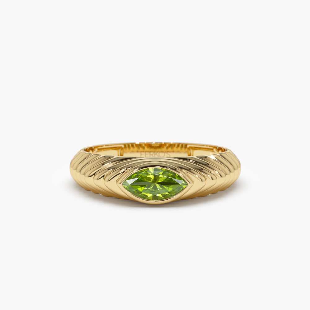 14k Marquise Shape Peridot Beveled Ring 14K Gold Ferkos Fine Jewelry