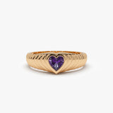 14k Heart Shape Amethyst Beveled Ring 14K Rose Gold Ferkos Fine Jewelry