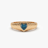 14k Heart Shape Blue Topaz Beveled Ring 14K Rose Gold Ferkos Fine Jewelry