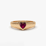 14k Heart Shape Ruby Beveled Ring 14K Rose Gold Ferkos Fine Jewelry