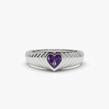 14k Heart Shape Amethyst Beveled Ring 14K White Gold Ferkos Fine Jewelry