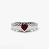 14k Heart Shape Garnet Beveled Ring 14K White Gold Ferkos Fine Jewelry