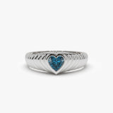 14k Heart Shape Blue Topaz Beveled Ring 14K White Gold Ferkos Fine Jewelry