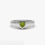 14k Heart Shape Peridot Beveled Ring 14K White Gold Ferkos Fine Jewelry