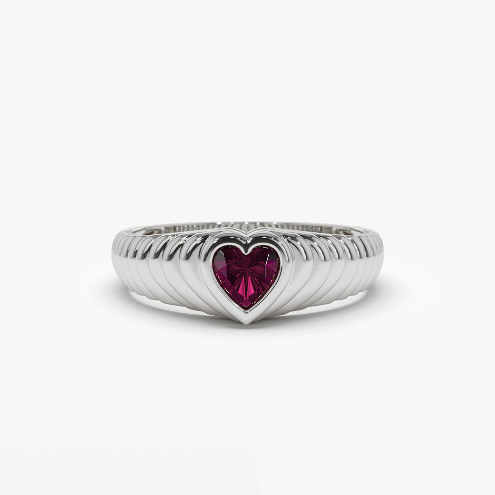 14k Heart Shape Ruby Beveled Ring Ferkos Fine Jewelry