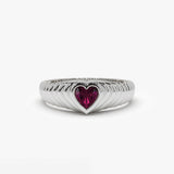 14k Heart Shape Ruby Beveled Ring 14K White Gold Ferkos Fine Jewelry