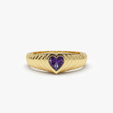 14k Heart Shape Amethyst Beveled Ring 14K Gold Ferkos Fine Jewelry