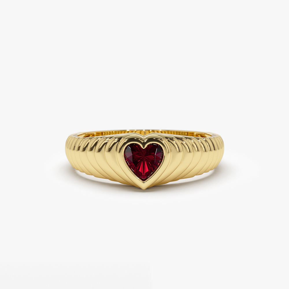 14k Heart Shape Garnet Beveled Ring 14K Gold Ferkos Fine Jewelry