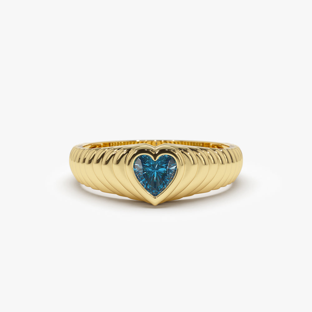 14k Heart Shape Blue Topaz Beveled Ring 14K Gold Ferkos Fine Jewelry