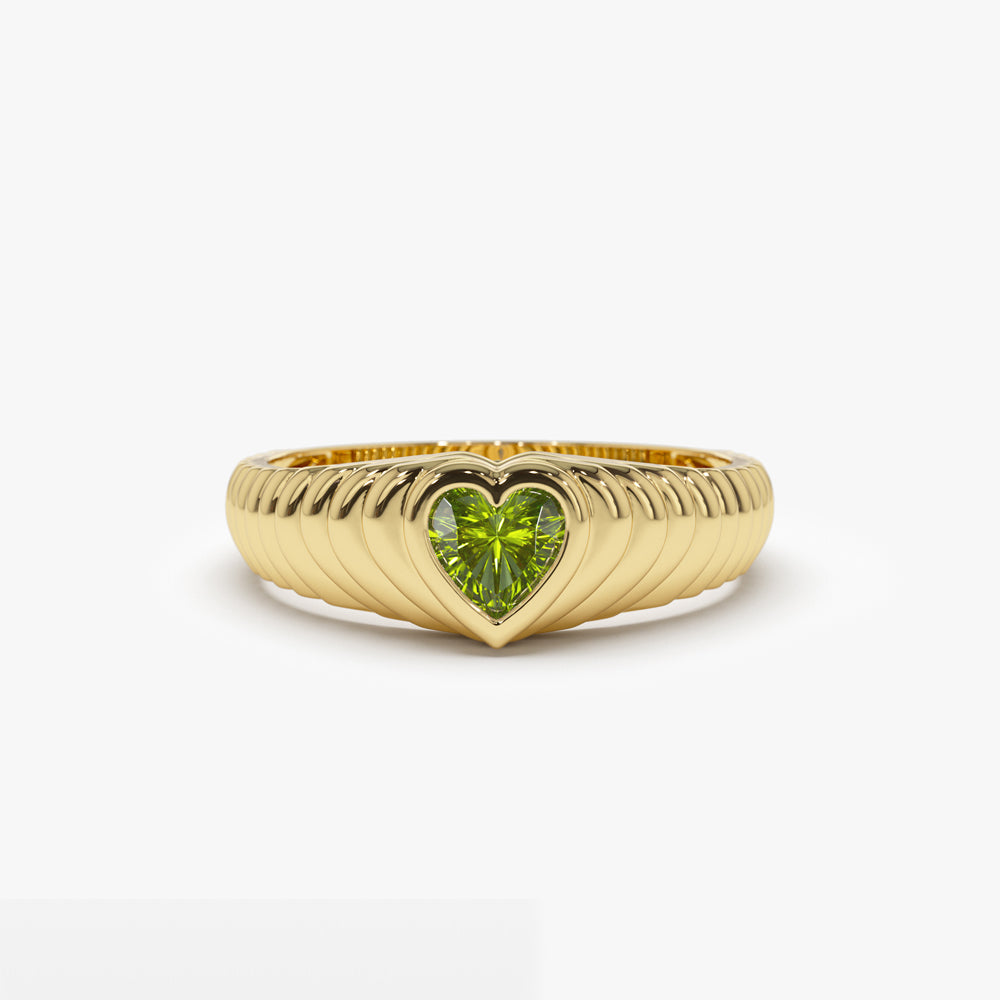 14k Heart Shape Peridot Beveled Ring