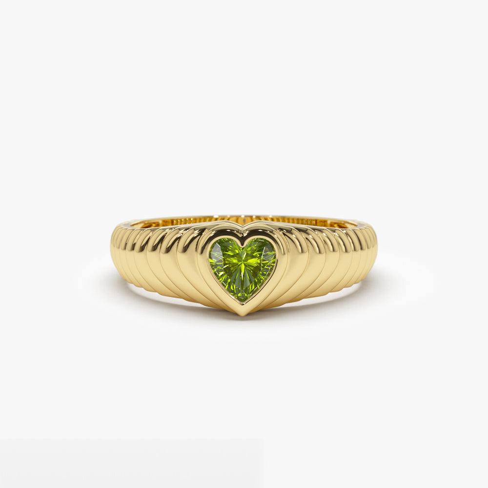 14k Heart Shape Peridot Beveled Ring 14K Gold Ferkos Fine Jewelry