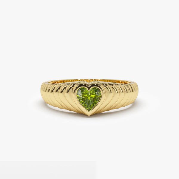 14k Heart Shape Peridot Beveled Ring – FERKOS FJ