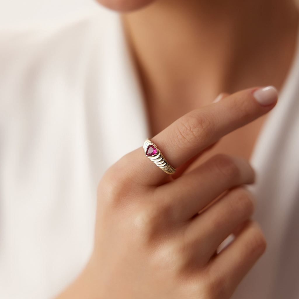 14k Heart Shape Ruby Beveled Ring – Ferkos Fine Jewelry
