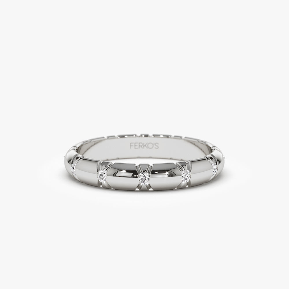 14K 3mm Unique x Cut Design Diamond Wedding Ring 14K White Gold / 8.25