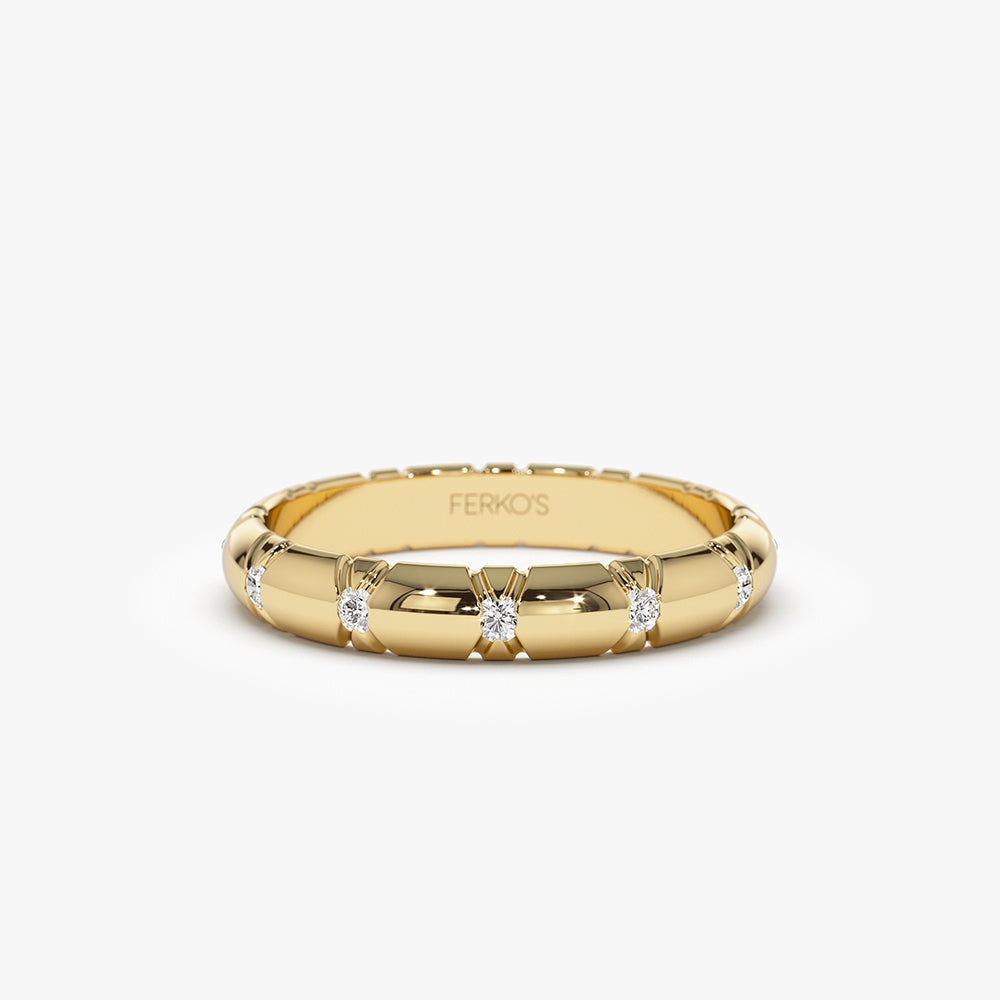 14k 3MM Unique X Cut Design Diamond Wedding Ring 14K Gold Ferkos Fine Jewelry