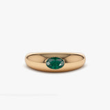 14k Flush Set Oval Emerald Dome Ring 14K Rose Gold Ferkos Fine Jewelry