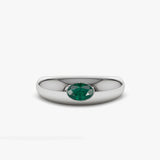 14k Flush Set Oval Emerald Dome Ring 14K White Gold Ferkos Fine Jewelry
