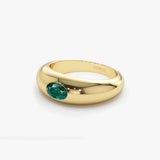 14k Flush Set Oval Emerald Dome Ring  Ferkos Fine Jewelry