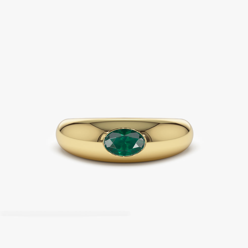 14k Flush Set Oval Emerald Dome Ring 14K Gold Ferkos Fine Jewelry
